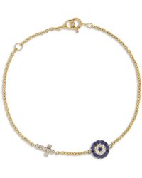 Bloomingdale's Blue Sapphire & Diamond Evil Eye & Cross Link Bracelet In 14k Yellow Gold - Metallic