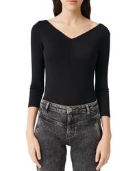 Maje Tobia V - Neck Bodysuit - Black