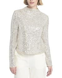 Elle Collection - Sequin Knit Mock Neck Top - Lyst