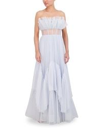 BCBGMAXAZRIA Ruffle Halter Chiffon Gown in Blue | Lyst BCBGMAXAZRIA Ruffle Halter Chiffon Gown in Blue | Lyst