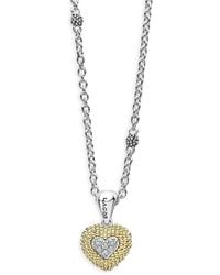 Lagos - 18K & Sterling Caviar Lux Diamond Heart Pendant Necklace, 16 - Lyst