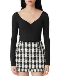 Maje Talk Stretch Long - Sleeve Bodysuit - Black