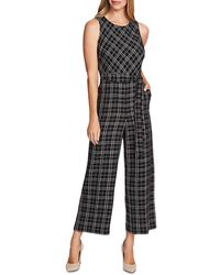 Vince Camuto Belted Plaid Jumpsuit - Black