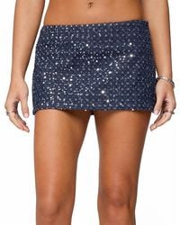 Edikted - Sora Sequin Denim Mini Skort - Lyst