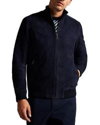 Ted Baker - Peveril Suede Funnel Neck Bomber Jacket - Lyst