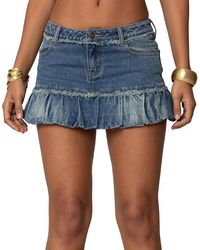 Edikted - Bubble Hem Denim Mini Skirt - Lyst