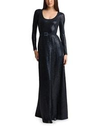 St. John - Belted Deep Scoop Neck Metallic Gown - Lyst