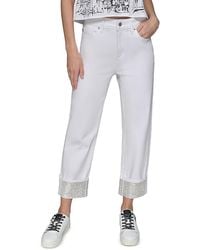 Karl Lagerfeld - High Rise Crystal Cuff Jeans - Lyst