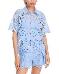 Aqua - Floral Eyelet Short Sleeve Top - Lyst