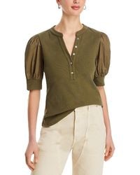 SINGLE THREAD - Puff Sleeve Henley Top - Lyst
