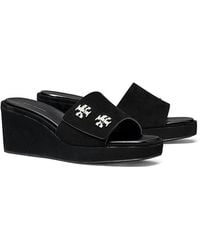 Tory Burch - T Lock Suede Wedge Sandals - Lyst