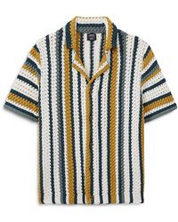 Reiss - Tampa Cotton & Nylon Crochet Stripe Regular Fit Button Down Camp Shirt - Lyst