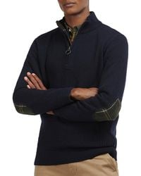 Barbour - Holden Wool Tartan Trim Regular Fit Quarter Zip Mock Neck Sweater - Lyst