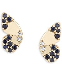 Adina Reyter 14k Yellow Gold Enchanted Blue Sapphire & Diamond Butterfly Wing Stud Earrings - Metallic