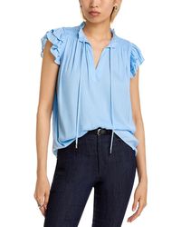 Tahari - Flutter Sleeve Split Neck Airflow Blouse - Lyst