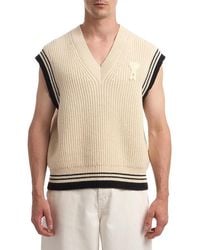 Ami Paris - V-Neck Stripe Sleeveless Sweater - Lyst