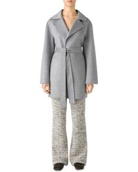 St. John Belted Wool & Cashmere Coat - Gray