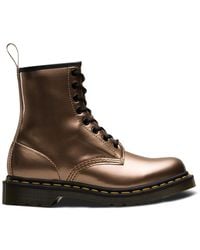 dr martens vegan 1460 red chrome flat ankle boots