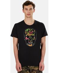 Lucien Pellat Finet Skull Neon Butterfly Print Graphic T-shirt - Black