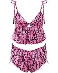 Bluebella - Bb X Ashley Williams Tattoo Print Luxury Satin Crop Cami And Short Set - Lyst