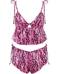 Bluebella - Bb X Ashley Williams Tattoo Print Luxury Satin Crop Cami And Short Set - Lyst