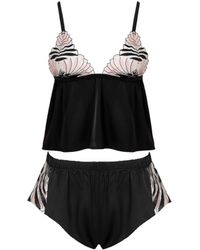 Bluebella - Katerine Luxury Satin Cami And Short Set Black/pearl/sheer - Lyst