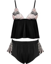 Bluebella - Katerine Luxury Satin Cami And Short Set Black/pearl/sheer - Lyst