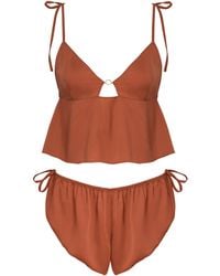 Bluebella - Nicole Luxury Satin Crop Cami And Short Set Baked Clay - Lyst