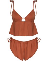 Bluebella - Nicole Luxury Satin Crop Cami And Short Set Baked Clay - Lyst