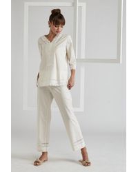 Bocan Couture Cotton Voile Pajama Set Off White