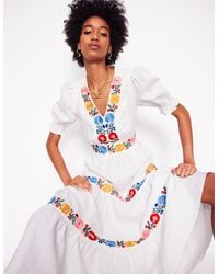 Boden - Anna Linen Tiered Midi Dress- Multi Embroidery - Lyst