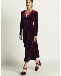 Boden - Mya Ruched Velvet Midi Dress - Lyst