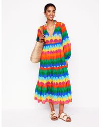 Boden - V-Neck Tiered Cotton Kaftan-Multi, Scallop Stripe - Lyst