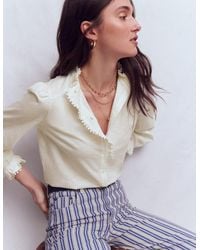 Boden - Emily Pom Trim Ruffle Shirt - Lyst