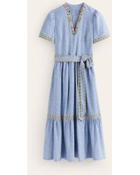 Boden - Embroidered Linen Blend Dress - Lyst