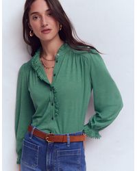 Boden - Emily Pom Trim Ruffle Shirt - Lyst