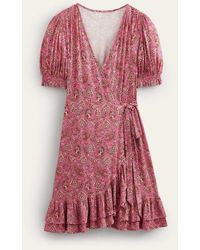 Boden - Ruffle Wrap Jersey Mini Dress Carmine Rose, Paisley Terrace - Lyst