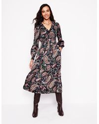 Boden - Shirred Ruffle Midi Dress-Mauve Mist, Paisley Paradise - Lyst