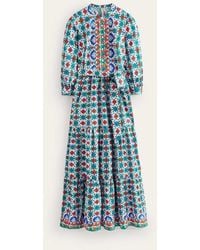 Boden - Alba Tiered Cotton Maxi Dress Multi, Coastal Tile - Lyst