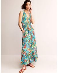 Boden - Sylvia Jersey Maxi Tier Dress Flame Scarlet, Foliage Paisley - Lyst