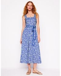 Boden - Midikleid Mit Eckigem Ausschnitt Und Ziernähten-Galerie-Blau, Weinrebenkachel - Lyst