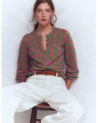 Boden - Mya Smocked Jersey Shirt-Salsa, Decorative Blossom - Lyst