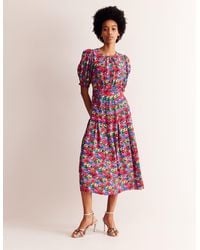 Boden - Liv Pleat Detail Midi Dressmulti, Wildflower Cluster - Lyst