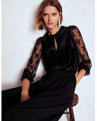 Boden - Oberteil Aus Samt-Materialmix Mit Puffärmeln - Lyst