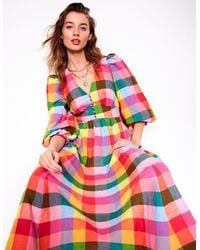 Boden - Robe Longue Lola À Manches Blousantes-Vichy Arc-En-Ciel Multi - Lyst