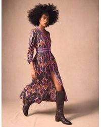 Boden - Robe Natalia Style 40S À Manches Longues-Bleu Marine Foncé, Motif Ornate Charm - Lyst