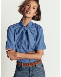 Boden - Tie Neck Denim Top - Lyst