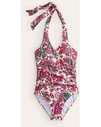 Boden - Levanzo Ruched Halter Swimsuit Multi, Fantastical - Lyst