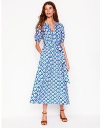 Boden - Sofia Jersey-Midikleid Mit Besatz-Leuchtendes Blau, Blütenterrasse - Lyst
