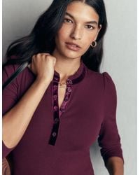 Boden - Velvet Ruffle Trim Henley Top - Lyst